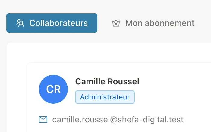 Équipe et accès comptable Shefy
